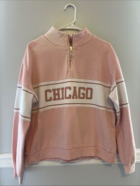 H&M Light Pink Chicago Quarter-Zip Crewneck